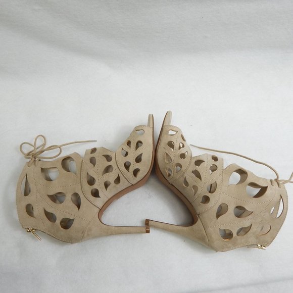 Aldo Womens Beige Suede Opened Toe Tie Up Stiletto Booties Size 8 - Picture 5 of 9